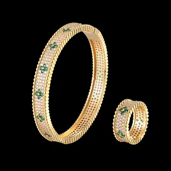 Fateama de Lux cu margele brățară și inel set de bijuterii 3A zircon alb și culoare de zircon Brățară femeie moda accesorii gift