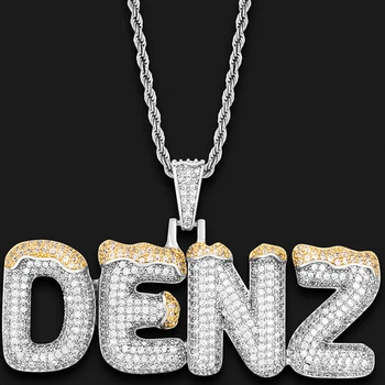 Personalizat Scrisoare Pandantiv Cubic Zirconia Bărbați Femei Hip Hop Bijuterii Personalizate Farmec CZ Inițială Pandantiv Cu Aur, Argint Lanț de Frânghie