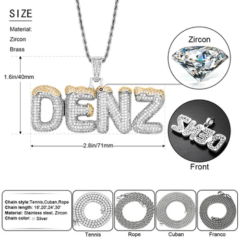Personalizat Scrisoare Pandantiv Cubic Zirconia Bărbați Femei Hip Hop Bijuterii Personalizate Farmec CZ Inițială Pandantiv Cu Aur, Argint Lanț de Frânghie