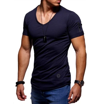 Fermoar sleeve slim fit t-shirt pentru bărbați Gât O margine Prime tricou barbati camisetas hombre hip hop steetwear topuri tricou homme t-shirt
