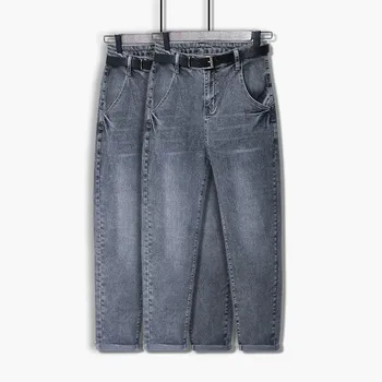 Supradimensionate pentru femei talie inalta blugi toamna iarna vintage harem pantaloni largi femei pantaloni din denim Plus dimensiune L-8XL blugi gri G849