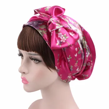 Nouă Femei Bowknot Print Floral Turban Matasos de Satin Cap de Somn gata să poarte Bonetă Beanie Headwrap Acoperi Islamic Hijab Accesorii