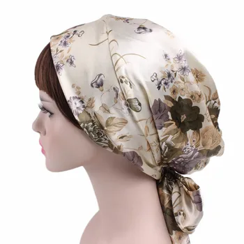 Nouă Femei Bowknot Print Floral Turban Matasos de Satin Cap de Somn gata să poarte Bonetă Beanie Headwrap Acoperi Islamic Hijab Accesorii