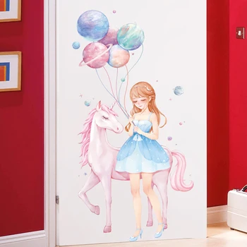 Înstelat Fata Unicorn Autocolante de Perete pentru camere de Copii Fete Ușa camerei Decor de Perete Amovibil de Vinil de Perete Decalcomanii de Arta picturi Murale Decor Pepinieră