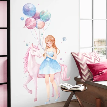 Înstelat Fata Unicorn Autocolante de Perete pentru camere de Copii Fete Ușa camerei Decor de Perete Amovibil de Vinil de Perete Decalcomanii de Arta picturi Murale Decor Pepinieră