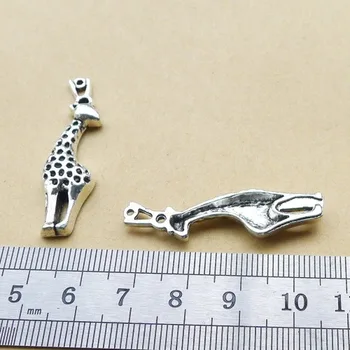 80buc Girafa Farmece 11mm x 40mm DIY Bijuterii Pandantiv argint antic culoare
