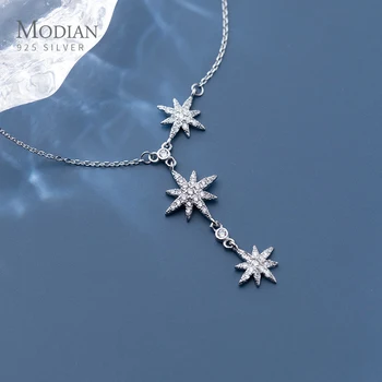 Modian Real Argint 925 Orbitor Clar CZ Stele Pandantiv Colier Pentru Femei Colier cu Lanț Lung de Nunta Bijuterii de Lux