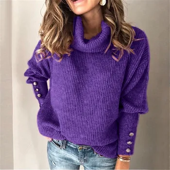 Moda Femei Pulovere Groase De Iarna De Cauzalitate Oversize Cu Guler Solid De Înaltă Gât Pulover De Sus Streetwear Haine Guler Violet