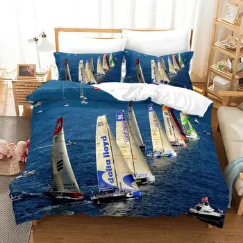 Carpetă Acopere Barca de Navigatie Ocean 3D Imprimate Set de lenjerie de Pat Capac Plapuma fata de Perna Single Duble Twin Regina King Textile de Casa