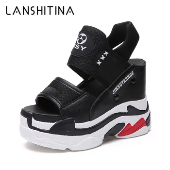 Noi 2020 Vara Sandale cu Platforma Femei Pene Fund Gros Casual Pantofi pentru Femei 11.5 CM Confortabil Alb Negru Sandale Adidasi