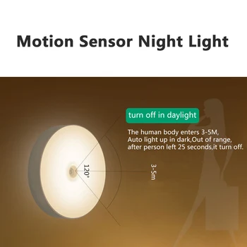 6 Led-uri Senzor de Mișcare PIR, Lumina de Noapte Auto On/Off pentru Dormitor Scări Cabinet Dulap Wireless USB Reîncărcabilă Lampă de Perete