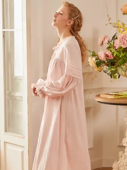Epocă Regală de Bumbac și Viscoză Femei Lungă Cămăși de noapte Albe /Roz Culoare Solidă Vrac Sleepshirts Elegant cămășuță de Noapte Plus Dimensiune