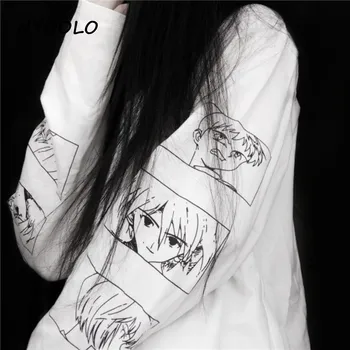 NYOOLO design Simplu personaj Anime print tee camasa topuri femei bărbați Harajuku streetwear maneca lunga O-gât hip hop t-shirt
