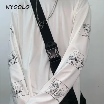 NYOOLO design Simplu personaj Anime print tee camasa topuri femei bărbați Harajuku streetwear maneca lunga O-gât hip hop t-shirt