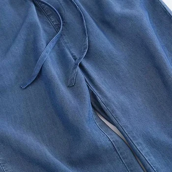 Wixra Blugi Femei Pantaloni Largi Întinse Dantelă Noi Tencel Subțire de Vară Stil Harem Talie Înaltă, din Denim Bottons