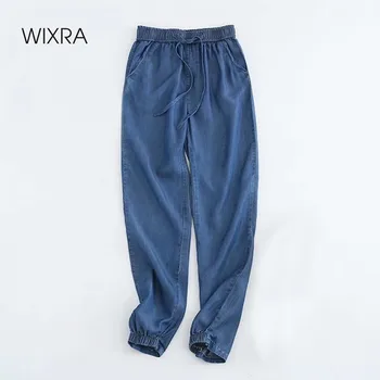 Wixra Blugi Femei Pantaloni Largi Întinse Dantelă Noi Tencel Subțire de Vară Stil Harem Talie Înaltă, din Denim Bottons