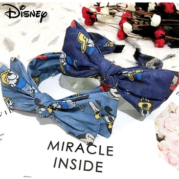 Femei De Moda Accesorii De Par Drăguț Desene Animate Disney Minnie Benzi Denim Pânză Bowknot Păr Cercuri Fete Elastica Largă Frizură