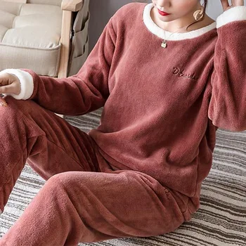 2020 Iarna Flanel Set De Pijama Femei Coreene Maneca Lunga Bluze Elastic Talie Pantaloni De Pijamale Catifea Homewear Lounge Purta