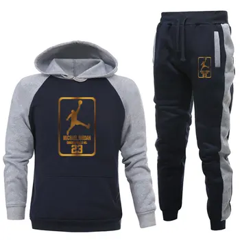 Toamna/Iarna Jogger 2-bucata de Fitness pentru Bărbați Jordan 23 de Formare Hanorac Pantaloni Casual Fashion Hanorac + Sweatpants3-XXXL