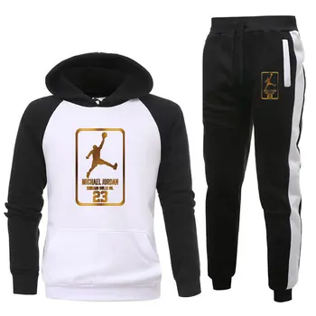 Toamna/Iarna Jogger 2-bucata de Fitness pentru Bărbați Jordan 23 de Formare Hanorac Pantaloni Casual Fashion Hanorac + Sweatpants3-XXXL