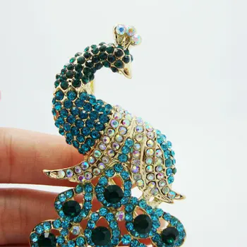 Nou elegant elegant păun albastru stras broșă ace aurite decor animal de bijuterii