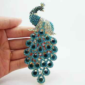 Nou elegant elegant păun albastru stras broșă ace aurite decor animal de bijuterii