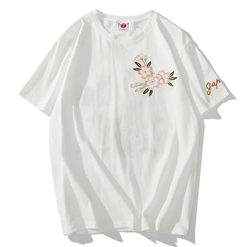 Japoneze brand de moda broderie craniu floare regina cherry blossom Fuji cu mânecă scurtă T-shirt bumbac de vară bottom camasa barbati