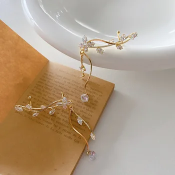 Coreea de noul design de moda bijuterii de metal placat cu flori frunze tassel ureche clip os lucios elegant feminin legăna cercei