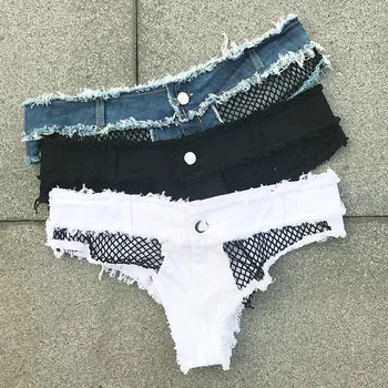 Micro Bikini Mini Scurte Sexy Club Beach pantaloni Scurti din Denim Alb de Vară 2020 Scurt Femme Tanga cu Talie Joasa Blugi pentru Femei Hollow Out