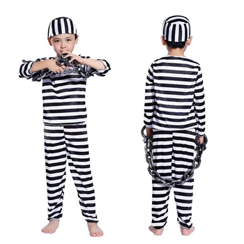 Costum De Halloween Sângeroase Prizonier Haine De Adult De Sex Masculin Uniforma De Închisoare Copil De Sex Feminin Prizonieri De Servire Uniforma De Închisoare