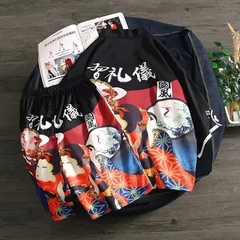 Noua Moda Japoneză Stil Kimono pentru Adult Tradiționale Haori Îmbrăcăminte de Imprimare Samurai Bărbați Femei Kimonouri pantaloni Scurți Costum de Plajă