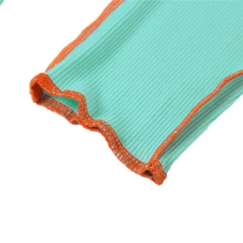CHRONSTYLE Tricot cu Nervuri Bandaj Mozaic 2 Seturi de Piese pentru Femei Maneca Lunga V Gât Cravata Clubului Fața Tinutele Crop Top Și Pantaloni Set