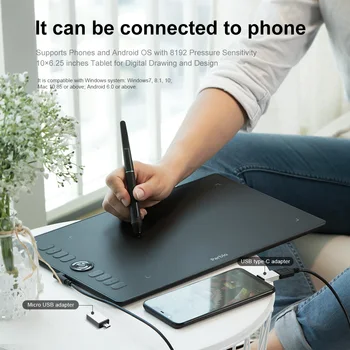 Parblo A610 Pro Desen Grafic Suport Tablet Telefon Android USB 8192 Presiune 10×6.25