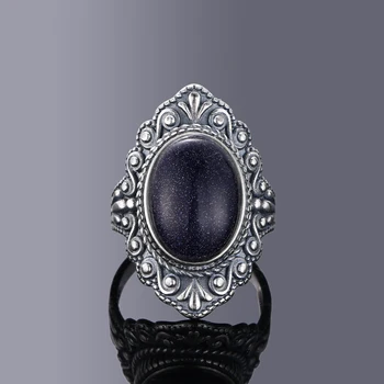 Nasiya Vintage Oval Albastru De Piatră De Nisip Inele Pentru Femei 925 Inel Argint Bijuterii Inel De Piatră Prețioasă Inele De Partid Cadou