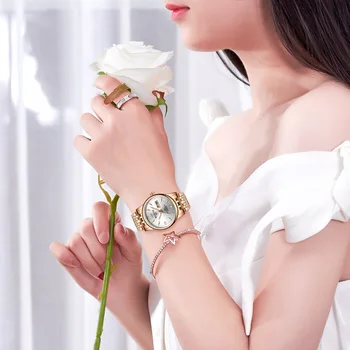 Wlisth Top pentru Femei Brand Ceas de Tungsten din Oțel Ceasuri Iubitorii de Cadou Rose de Aur Chineză-engleză Calendar Cuarț Ceas rezistent la apa