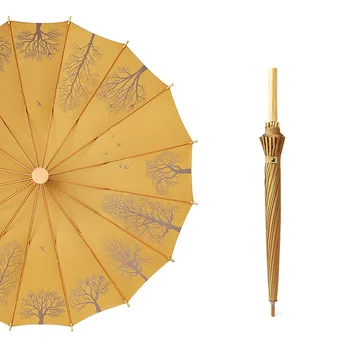 Mâner lung Umbrelă de soare 16-os Direct de Așteptat Arta Retro Mâner de Lemn Umbrela Stil Chinezesc Ploaie Soare Dual-scop Umbrela
