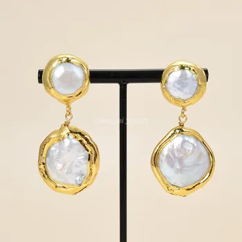 GG Bijuterii Placat cu Aur Galben alb natural monedă de perle de apă dulce Cercei