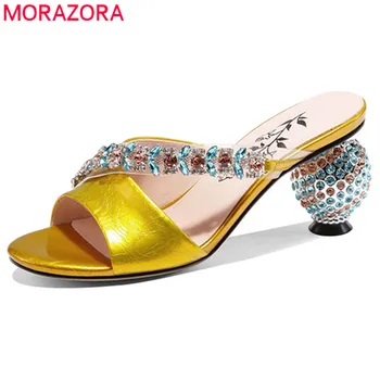 MORAZORA 2020 piele naturala incaltaminte femei sandale de cristal ciudat toc petrecere de nunta pantofi doamnelor sandale de vara femei