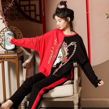 XIFER Toamna Stil Nou Pijamale Femei Bumbac Compact Siro Tors Stil Chinezesc Machiaj Facial Acasa Serviciu de Costum