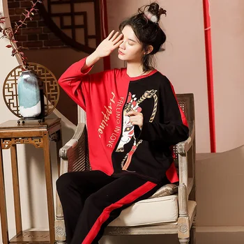 XIFER Toamna Stil Nou Pijamale Femei Bumbac Compact Siro Tors Stil Chinezesc Machiaj Facial Acasa Serviciu de Costum