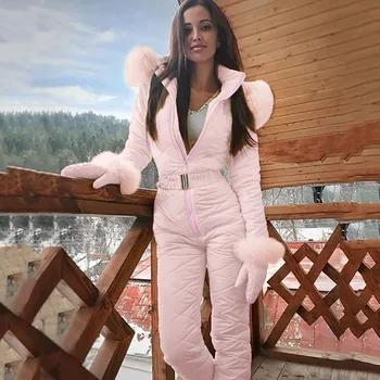 Womail-O Singură Bucată Costume De Schi Pentru Femei Jachete De Iarna Cu Gluga Supradimensionate Salopeta De Bumbac Subțire Eșarfe Salopete Cu Fermoar Salopete Treninguri