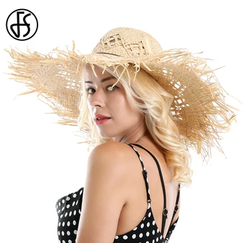 FS Vara Respirabil Rafie Femei Pălării de Paie Mare Margine Largă Plajă Pălărie de Soare, Umbrelă de soare Elegant Doamnelor de Vacanță în aer liber Capac Gorras 2019
