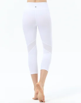 Vara Femei Pantaloni De Yoga De Fitness Albă Decupată Sport Jambiere Skinny Codrin 3/4 Sport Rularea Pantaloni Din Plasă Subțire Mozaic Jeggings