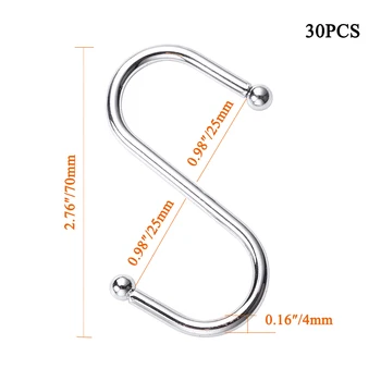 30Pcs S-în Formă de Cârlig din Oțel Inoxidabil de Metal Agățat Cârlige Pentru Bucatarie,birou,baie,debara,coș,în aer liber (argint)