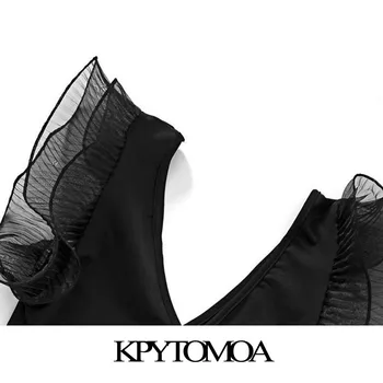 KPYTOMOA Femei 2020 Sexy Moda Cu Organza Zburli Costume de Epocă Maneca Scurta Porțiune Subțire de sex Feminin Salopete Chic Topuri