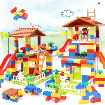89pcs Oraș Colorat Acoperiș Casă Mare de Particule Blocuri Compatibil LegoING Duploed Castel de Jucărie de Învățământ Pentru Copii Cadouri
