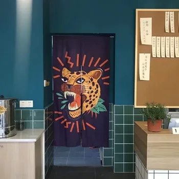 DUNXDECO Ușa Partiție Perdea Bucatarie Jumătate Scurt Cortinas Junglă Sălbatică Cap de Leopard Pictura Artistică Rideau de Cafea Decor Magazin