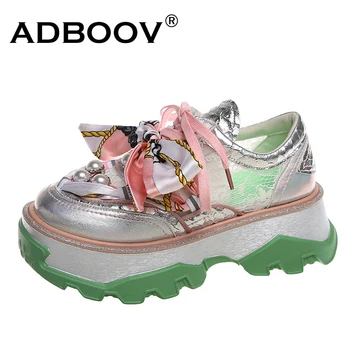 ADBOOV 2020 Nou Arc-nod Indesata Adidași de Dantelă Perla Design de Pantofi pentru Femei de Moda Talpă Groasă Platforma Doamnelor Pantofi
