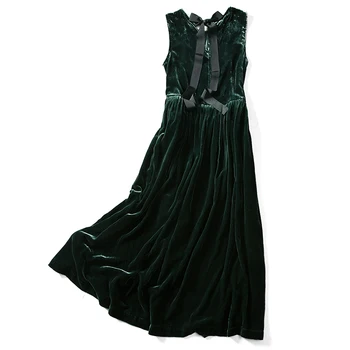 Lautaro Lung cutat plus dimensiunea rochie de catifea femei Elegante, rochii maxi pentru femei de vară 2020 Verde casual negru rochie fără mâneci