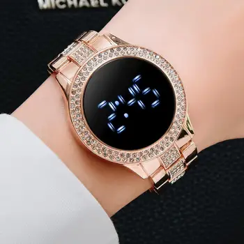 Moda Digital cu LED-uri pentru Femei Ceasuri Brățară cu Diamante Ceas de Lux Pentru Femei a Crescut de Aur Rochie Casual Cuarț Ceas zegarek damski